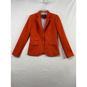 J Crew Schoolboy Blazer Women 0 Orange Wool Blend Gold Buttons Tailored Preppy